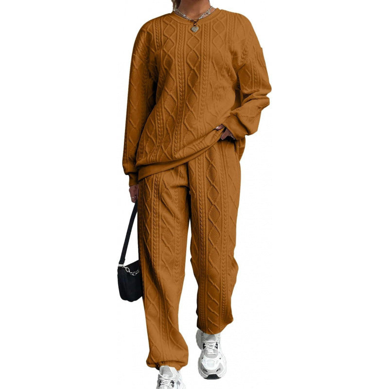 Damen modisches Strick-Loungewear-Set mit lässigem Schnitt und strukturierter Oberfläche Drune
