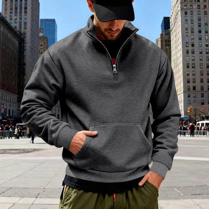 Herren Halbzip-Sweatshirt mit Kängurutasche und Stehkragen Drune