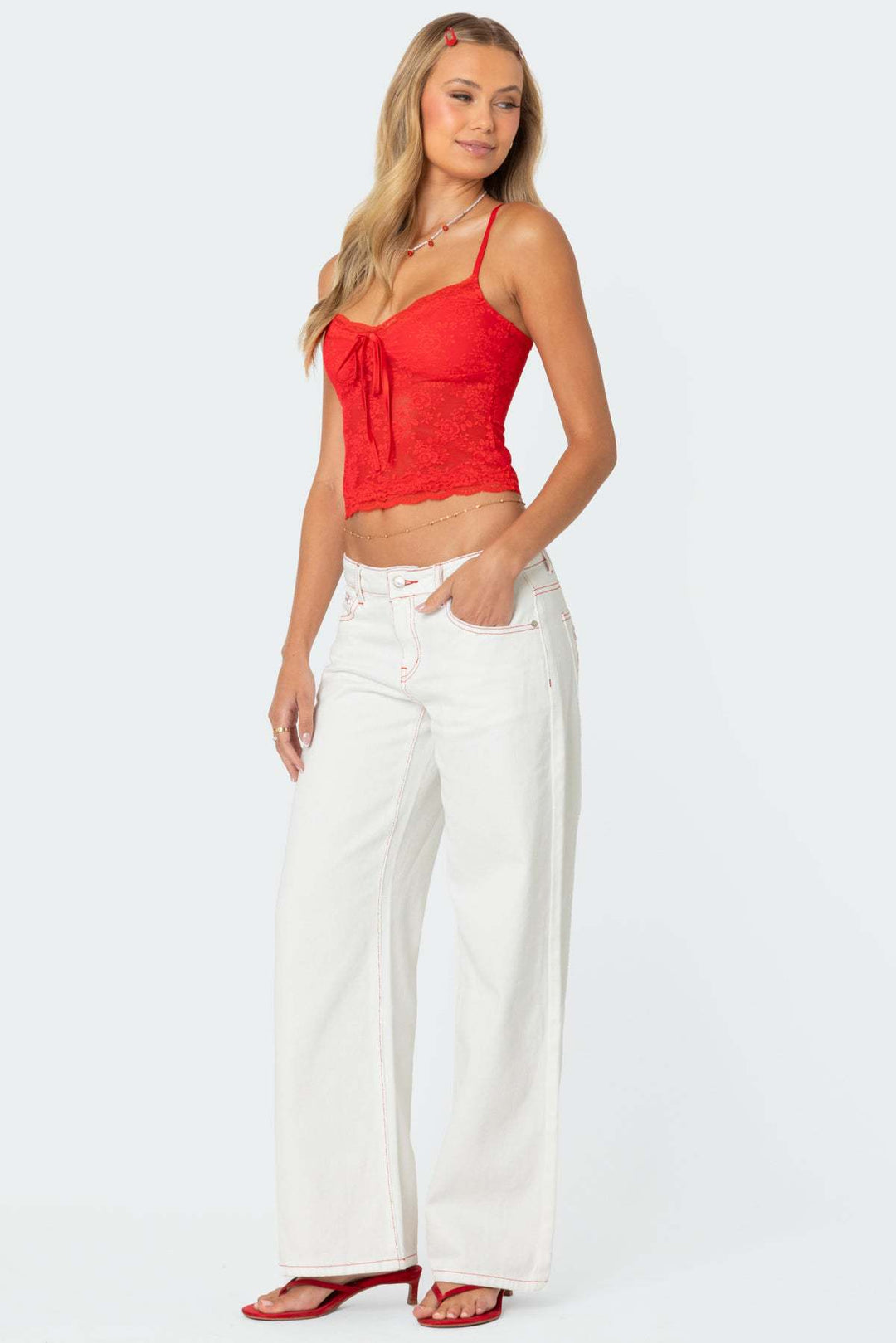 Damen Spitzencrop-Top mit Schleifen-Detail und verstellbaren Trägern Drune