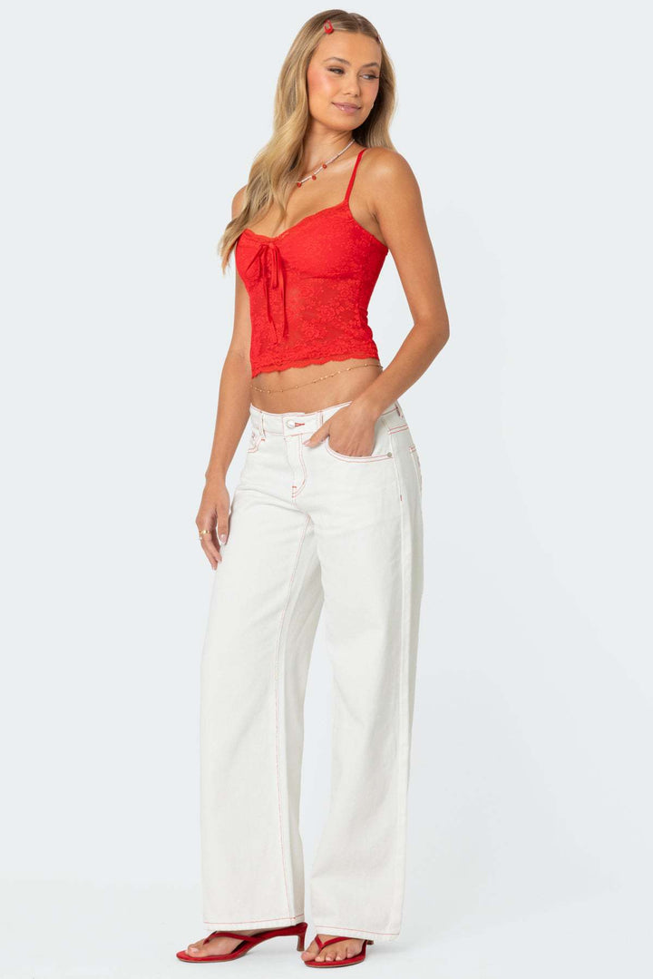 Damen Spitzencrop-Top mit Schleifen-Detail und verstellbaren Trägern Drune