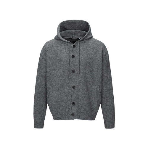 Unisex Kapuzen-Cardigan mit Knopfleiste, angerauter Strickstruktur und Rippbündchen Drune