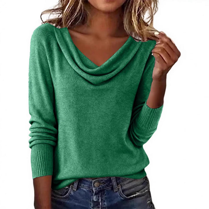 Damen Feiner Strickpullover mit Wasserfallkragen und Rippbündchen Drune