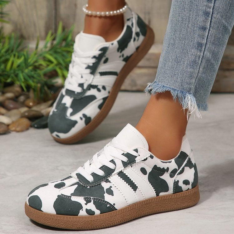 Damen Retro-Lowtop-Sneaker mit Kuhflecken-Print und gepolsterter Komfortsohle Drune