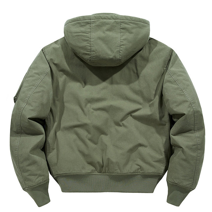 Herren multifunktionale Feldjacke im Bomberstil mit Kapuze und Ärmel-Tasche Drune