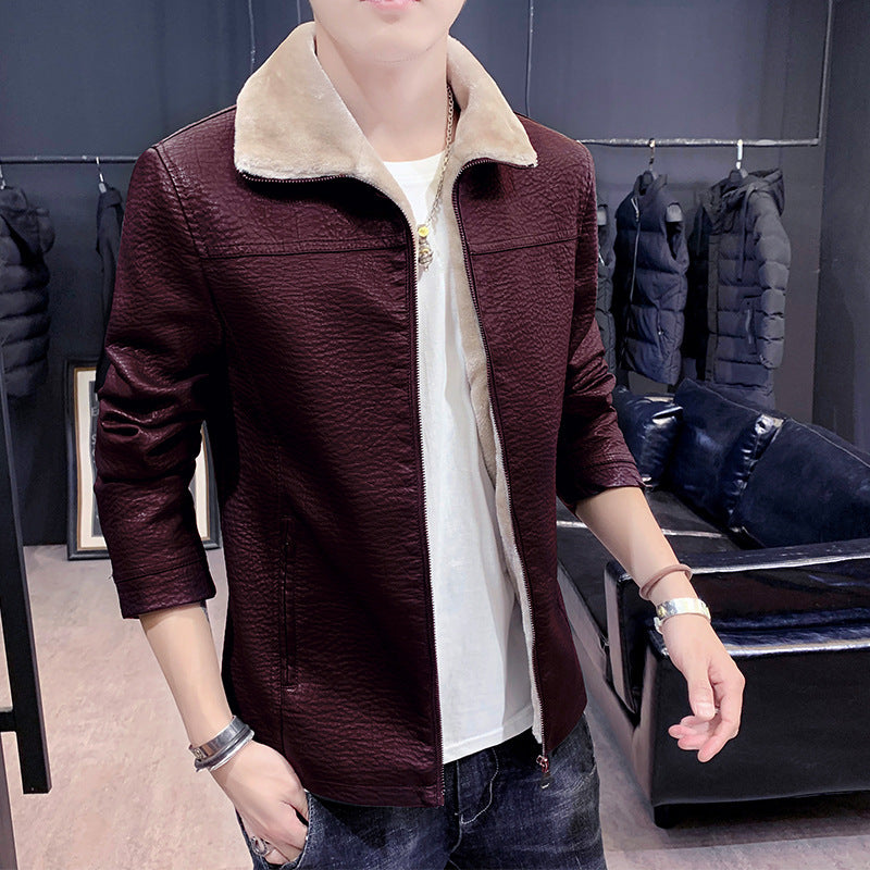 Herren schmal geschnittenes Kunstleder Blouson mit strukturiertem Finish und Teddykragen Drune