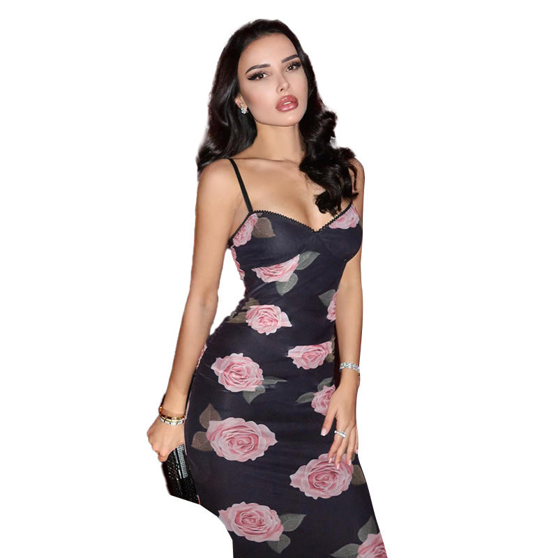 Damen Midi-Kleid mit floralem Muster und eleganter Spitzenborte Drune