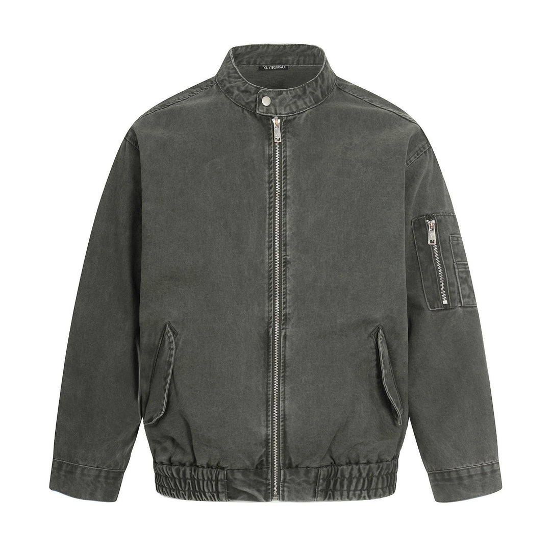 Herren kurz geschnittene Vintage‑Wasch Bomberjacke im Boxy‑Cut mit Stehkragen und Ärmel‑Reißverschluss Drune