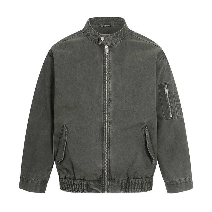 Herren kurz geschnittene Vintage‑Wasch Bomberjacke im Boxy‑Cut mit Stehkragen und Ärmel‑Reißverschluss Drune