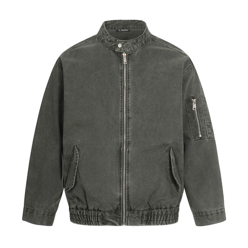 Herren kurz geschnittene Vintage‑Wasch Bomberjacke im Boxy‑Cut mit Stehkragen und Ärmel‑Reißverschluss Drune