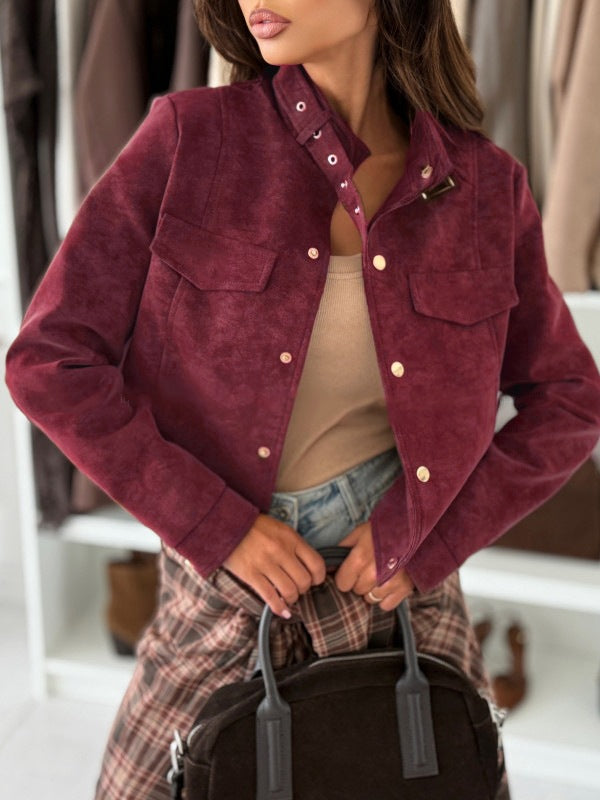 Damen Kurzjacke im Biker-Stil mit dekorativen Knöpfen Drune