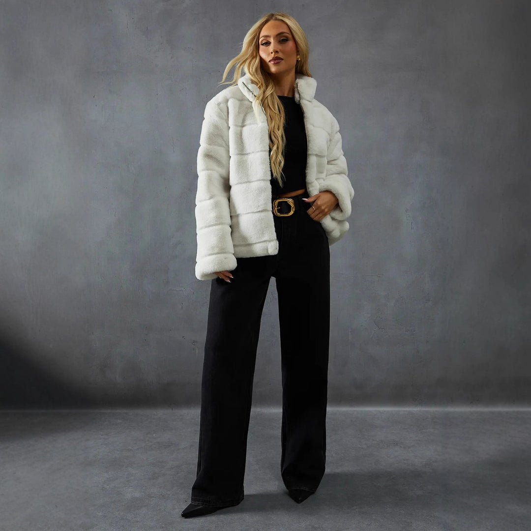Damen Modische Kurzjacke mit voluminösem Teddy-Fell Drune
