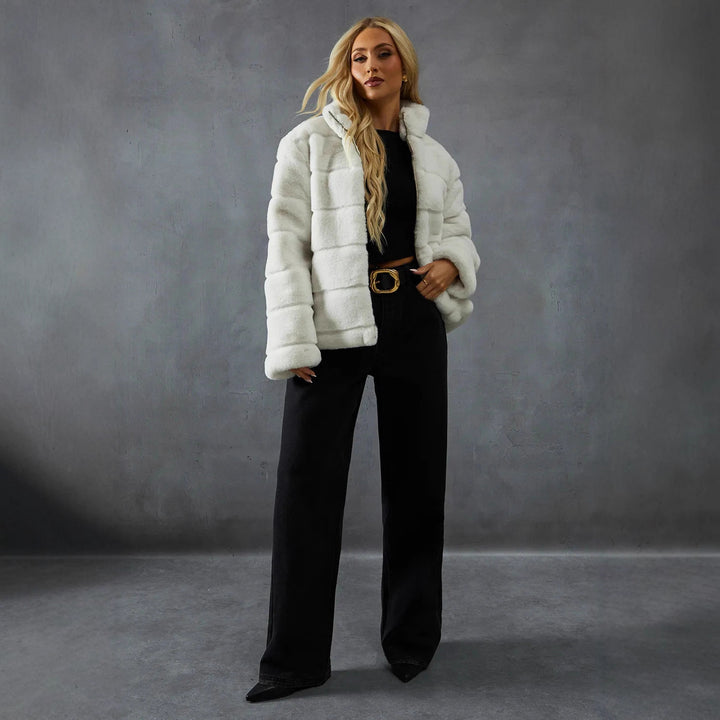 Damen Modische Kurzjacke mit voluminösem Teddy-Fell Drune