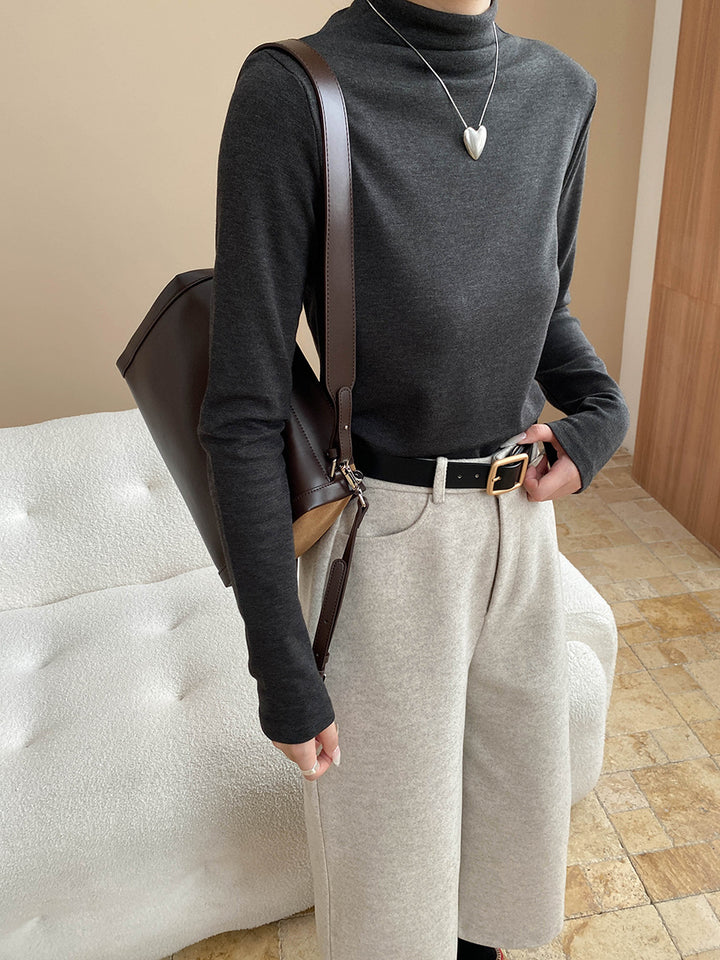 Damen hochwertiges Langarmshirt mit elegantem Stehkragen Drune