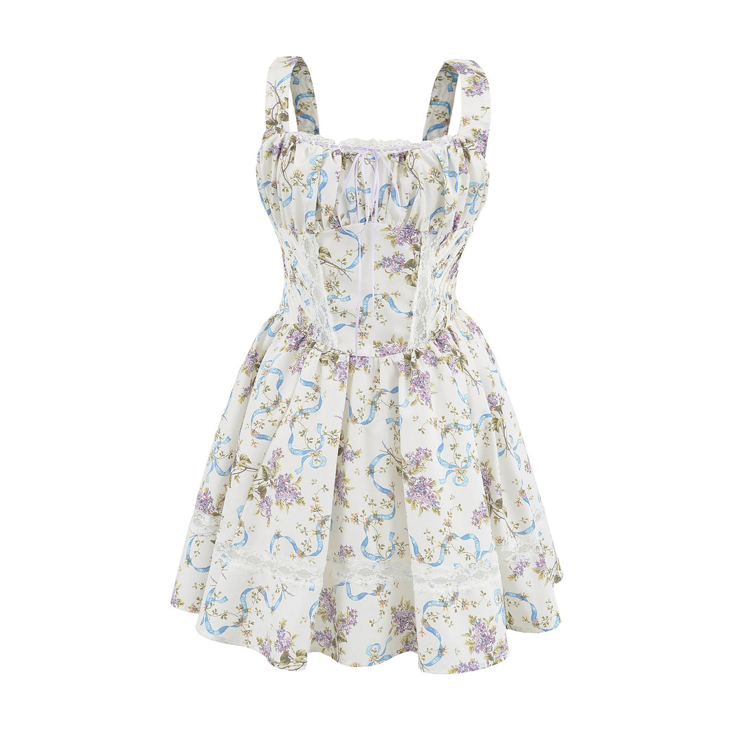 Damen Blumen Sommerkleid mit feinen Rüschendetails Drune