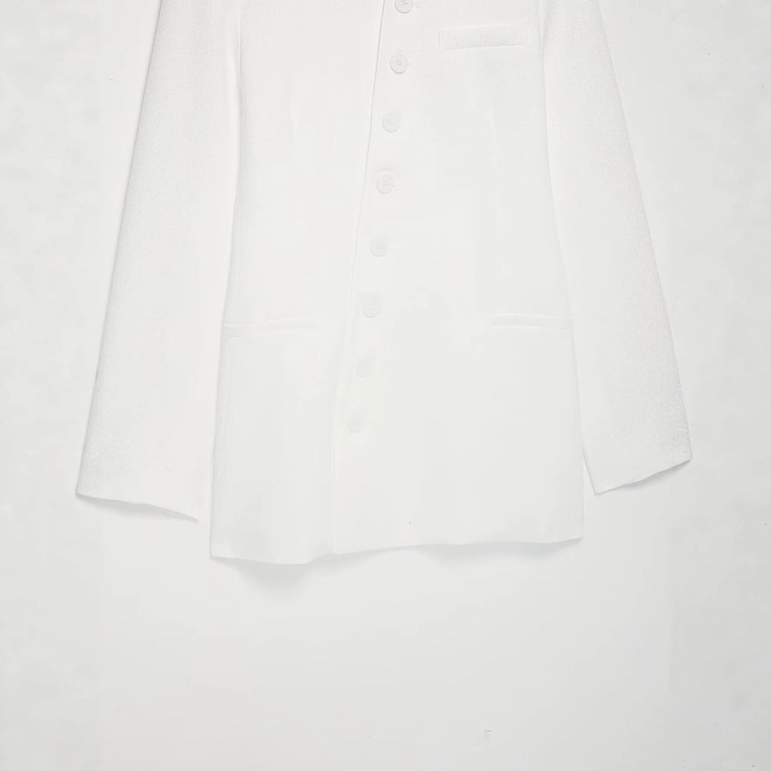 Damen Mandarin-Kragen Longblazer mit durchgehender Knopfleiste und aufgesetzten Taschen Drune