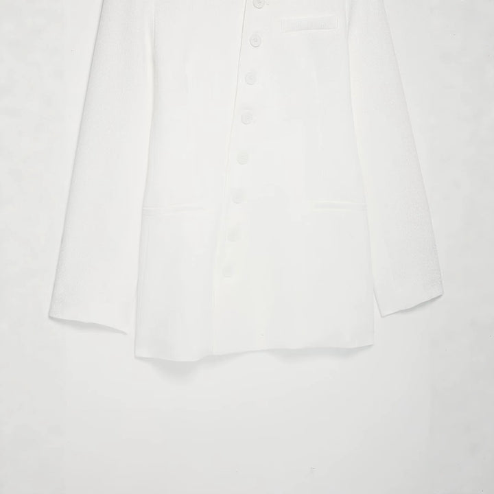 Damen Mandarin-Kragen Longblazer mit durchgehender Knopfleiste und aufgesetzten Taschen Drune