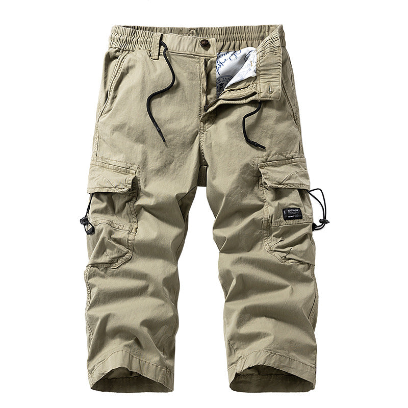 Herren Knielange Cargo-Shorts aus robustem Baumwoll‑Twill mit Elastikbund und Multifachtaschen Drune