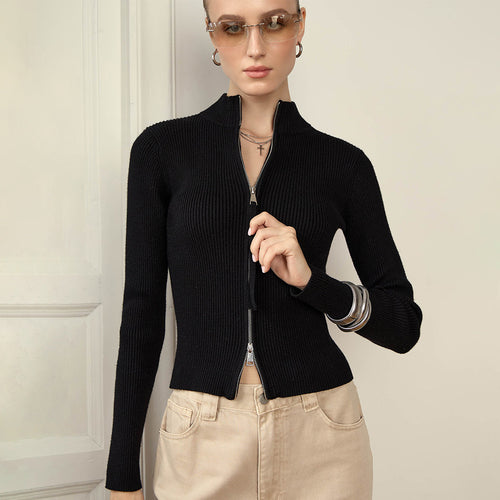 Damen sportlicher Strickpullover mit hohem Kragen Drune