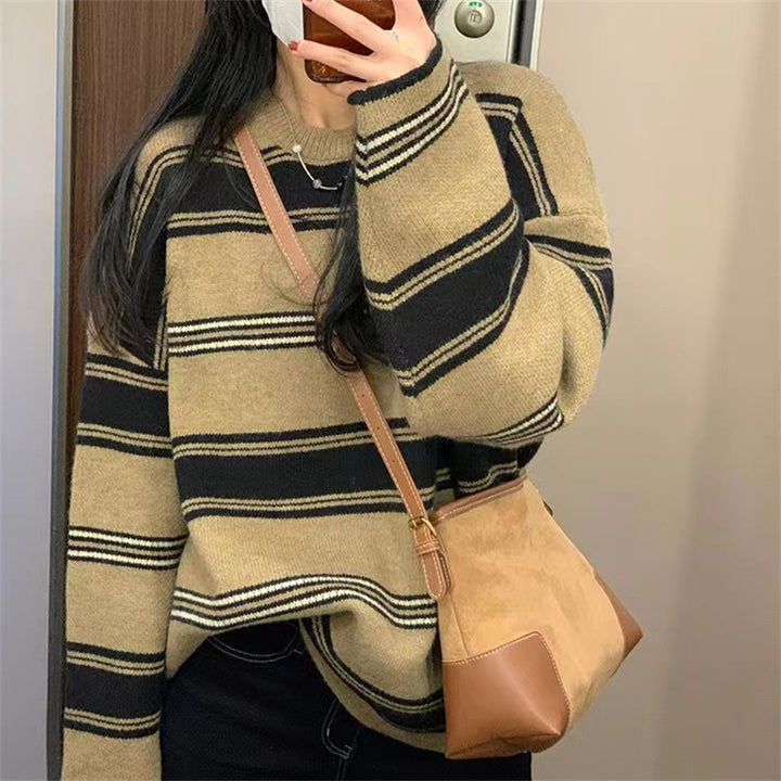 Damen lässiger Strickpullover mit maritimen Streifen und breitem Schnitt Drune