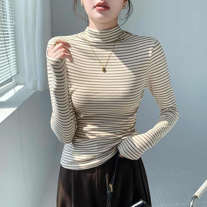 Damen Figurbetontes Langarmshirt mit Rollkragen Drune