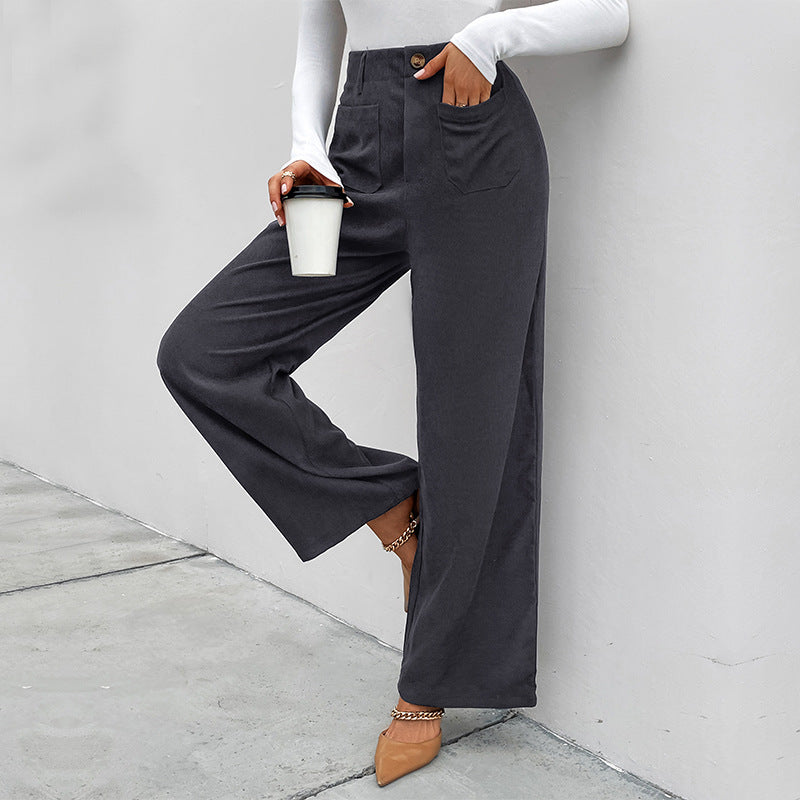 Damen Weite Cordhose mit hoher Taille, aufgesetzten Taschen und weitem Bein Drune