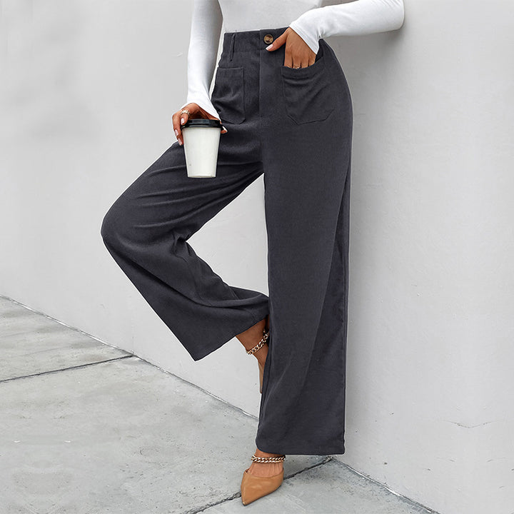 Damen Weite Cordhose mit hoher Taille, aufgesetzten Taschen und weitem Bein Drune