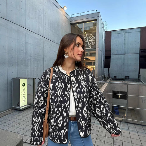 Damen Modische Übergangsjacke mit animalischem Muster und lässiger Passform Drune