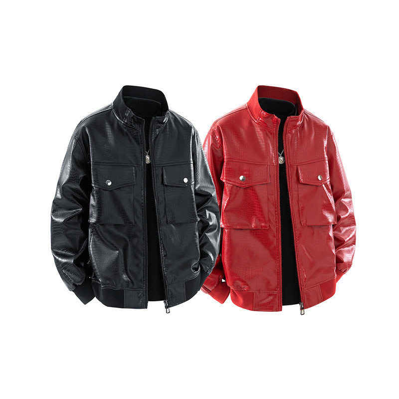 Herren Kunstleder Bomberjacke mit strukturiertem Design und praktischen Taschen Drune
