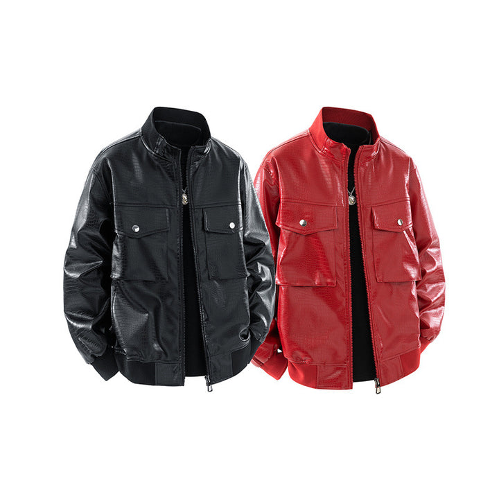 Herren Kunstleder Bomberjacke mit strukturiertem Design und praktischen Taschen Drune