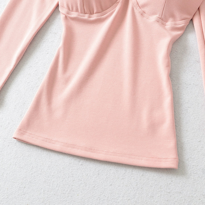 Damen Figurnahes Langarm-Top mit integrierter Bustier‑Kontur und quadratischem Ausschnitt Drune