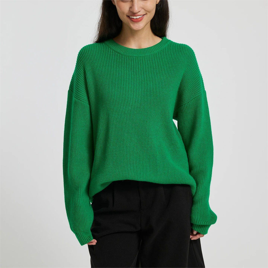 Damen lockerer Strickpullover mit weitem Schnitt und Rippstruktur Drune