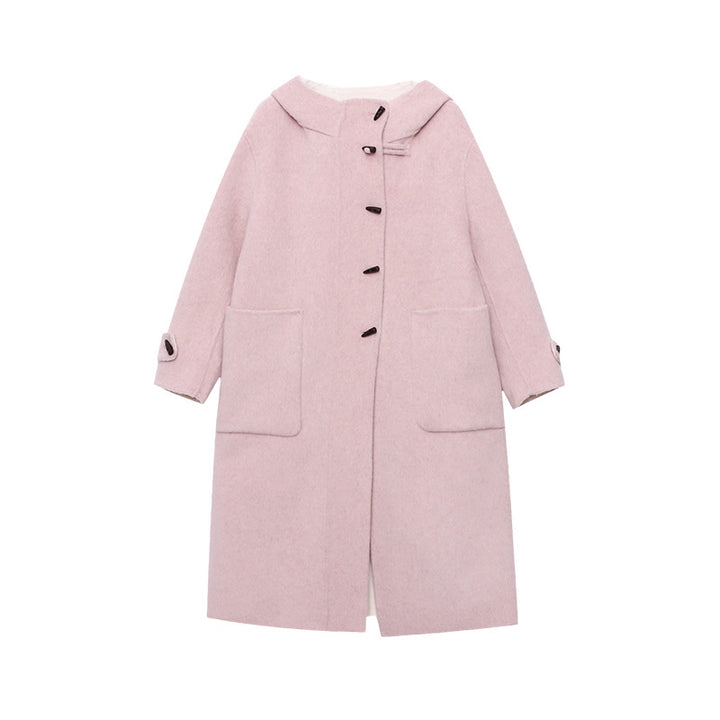 Damen eleganter Wollmantel mit hohem Kragen und Knopfdetails Drune