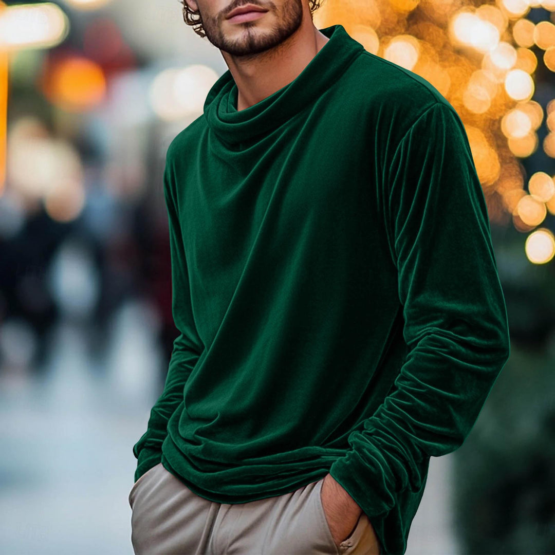 Herren Samt-Langarmshirt mit Schalkragen Drune