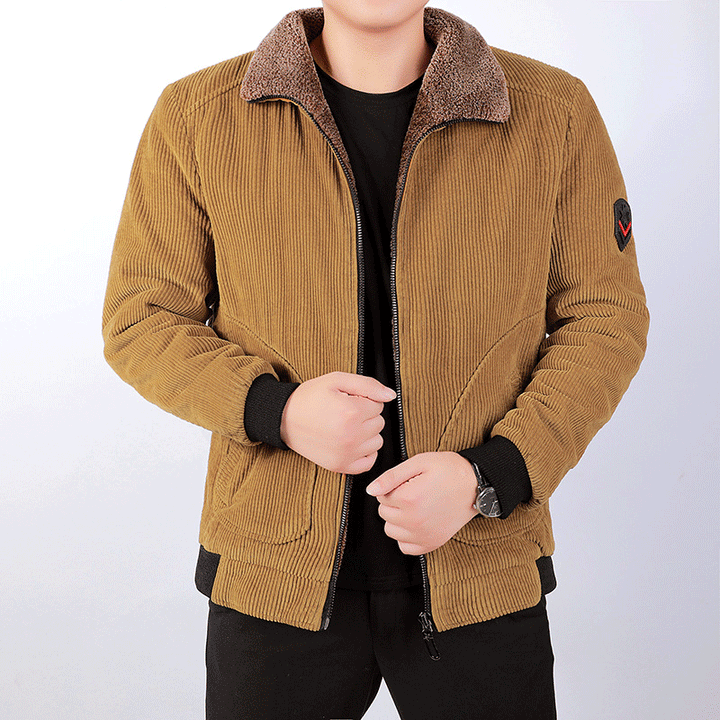Herren Kurz geschnittene Cord‑Bomberjacke mit Teddykragen und Rippbündchen Drune