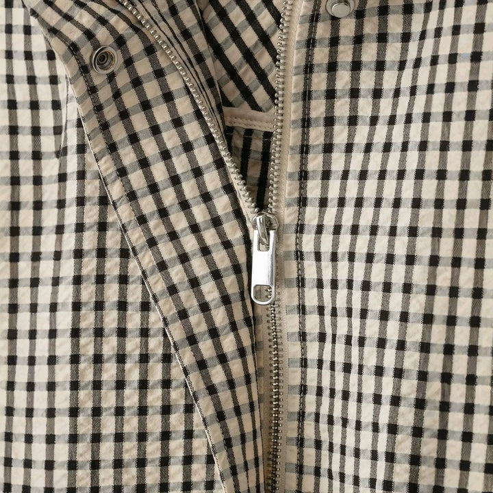 Damen nan kurz geschnittene karierte Blousonjacke mit Stehkragen elastischem Saum und verdeckter Reißverschluss Drune