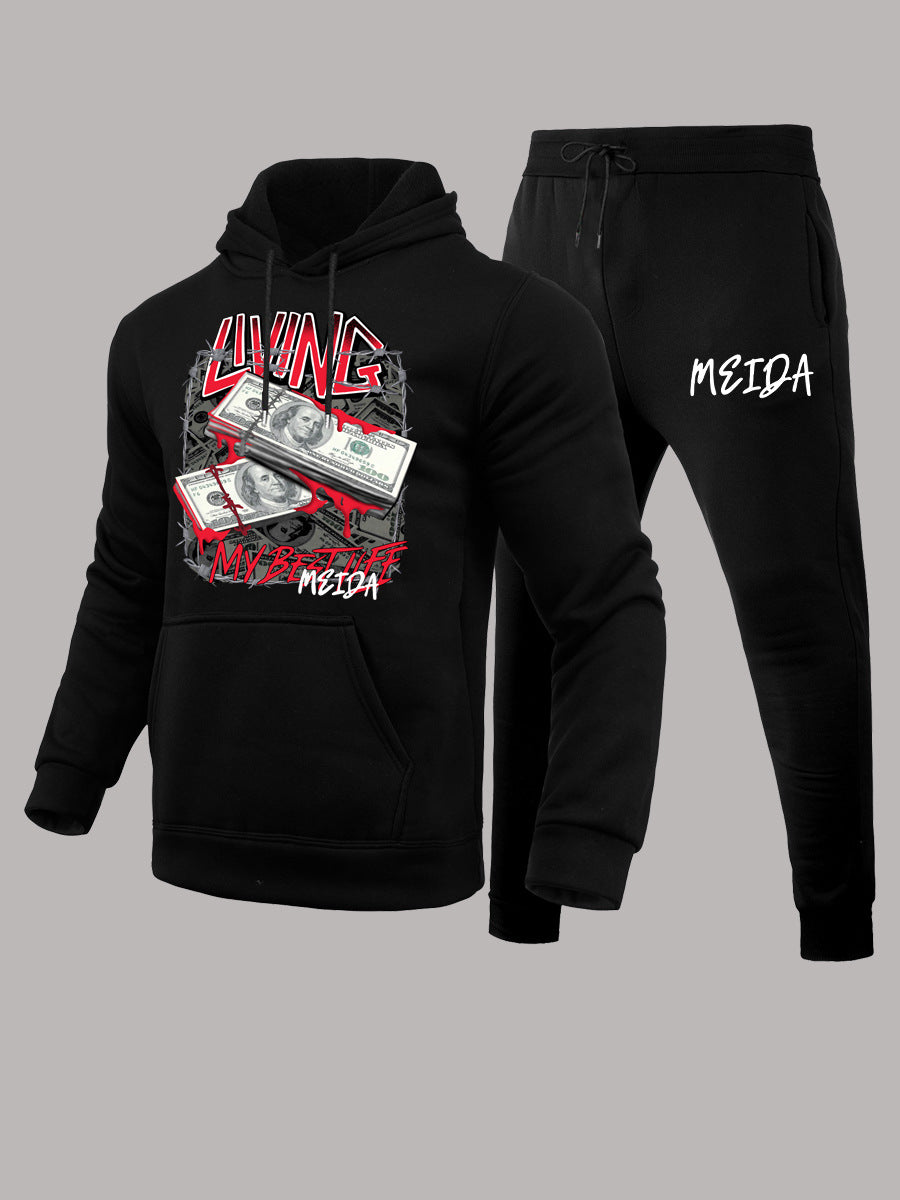 Damen Sportliches Hoodie und Jogginghose Set mit kreativem Druck Drune