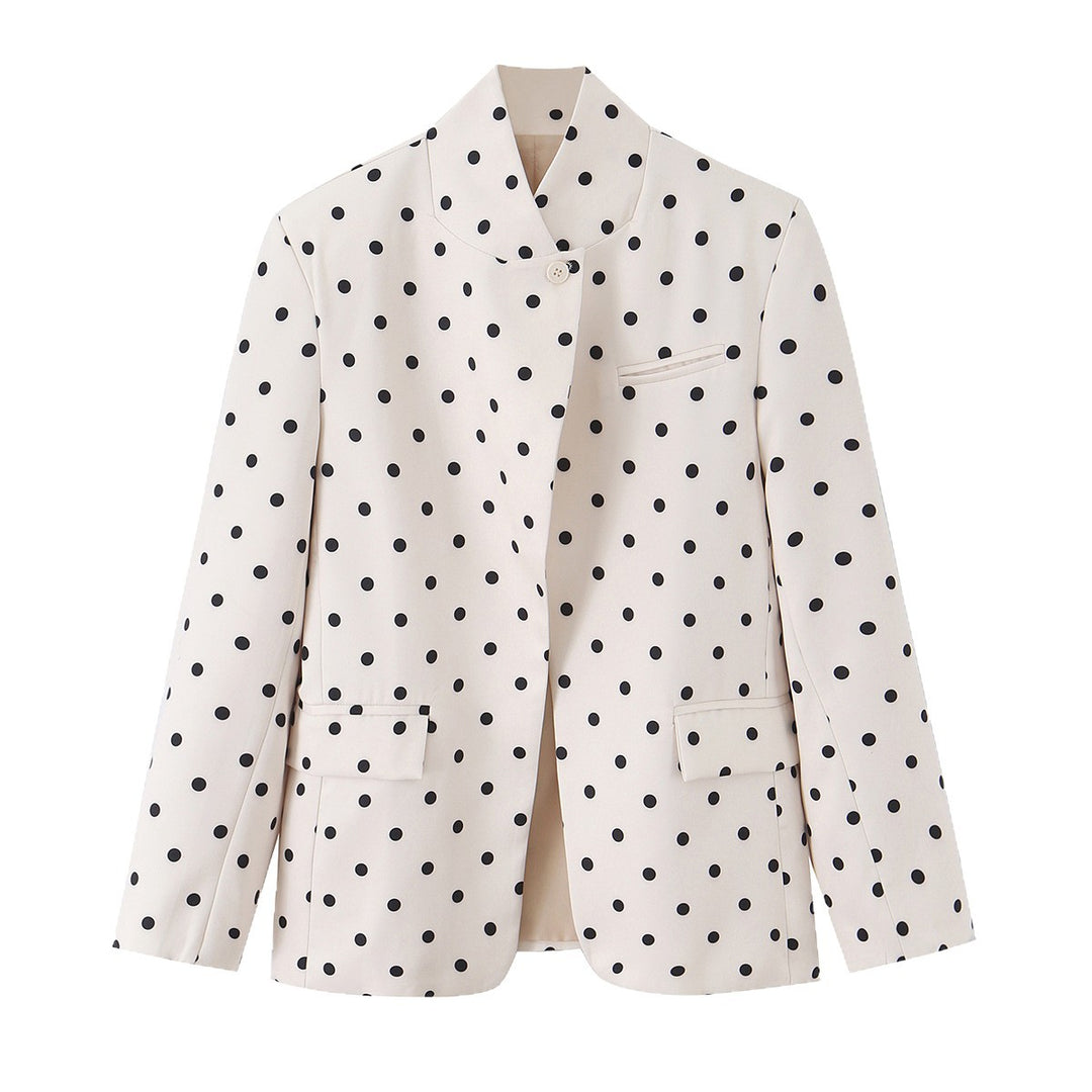 Damen Gepunkteter Boxy‑Blazer mit Stehkragen und Pattentaschen Drune