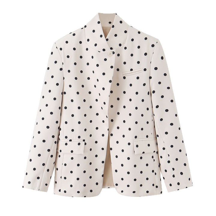 Damen Gepunkteter Boxy‑Blazer mit Stehkragen und Pattentaschen Drune