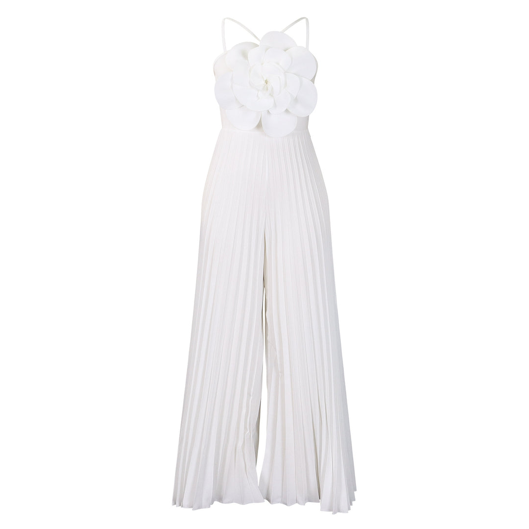 Damen Jumpsuit mit raffiniertem Plissee-Design und dekorativer Blumendetail Drune