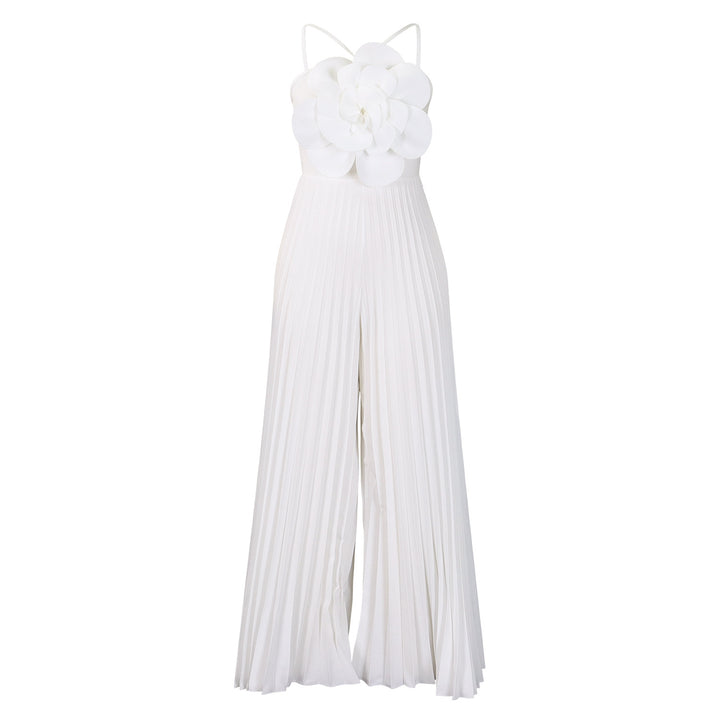 Damen Jumpsuit mit raffiniertem Plissee-Design und dekorativer Blumendetail Drune