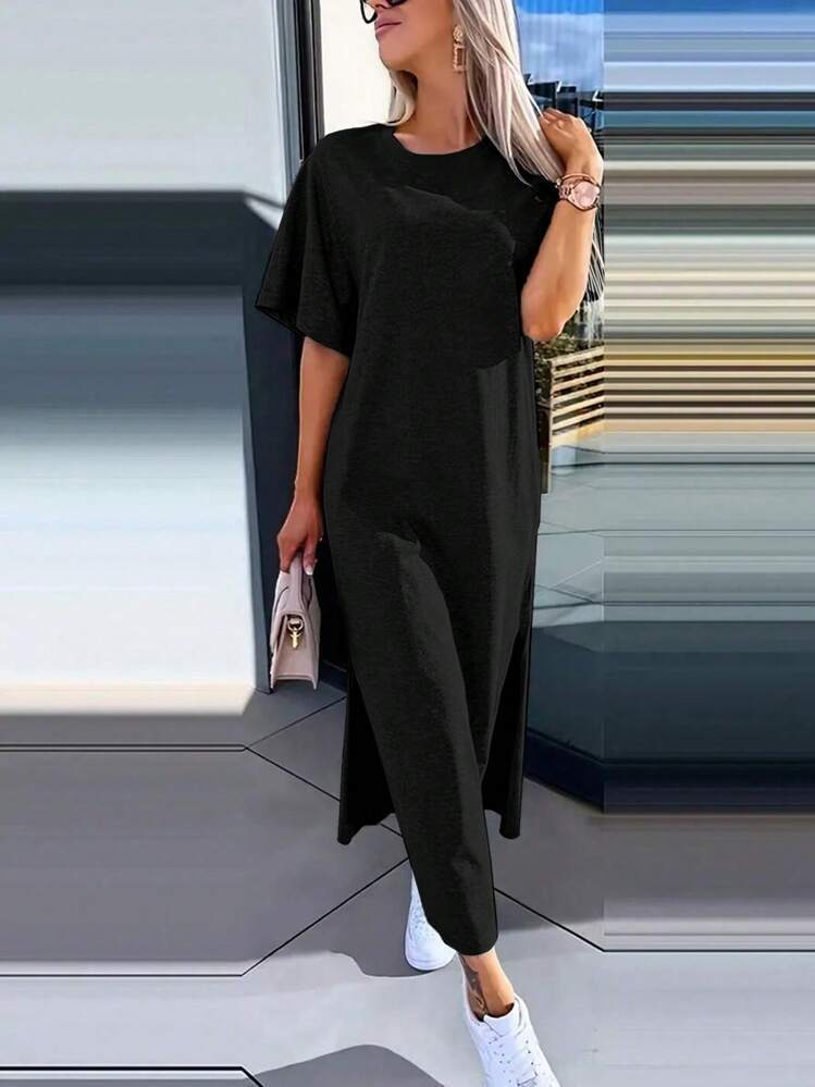 Damen Lässiges Maxikleid mit seitlichen Schlitzen und Oversize-Design Drune