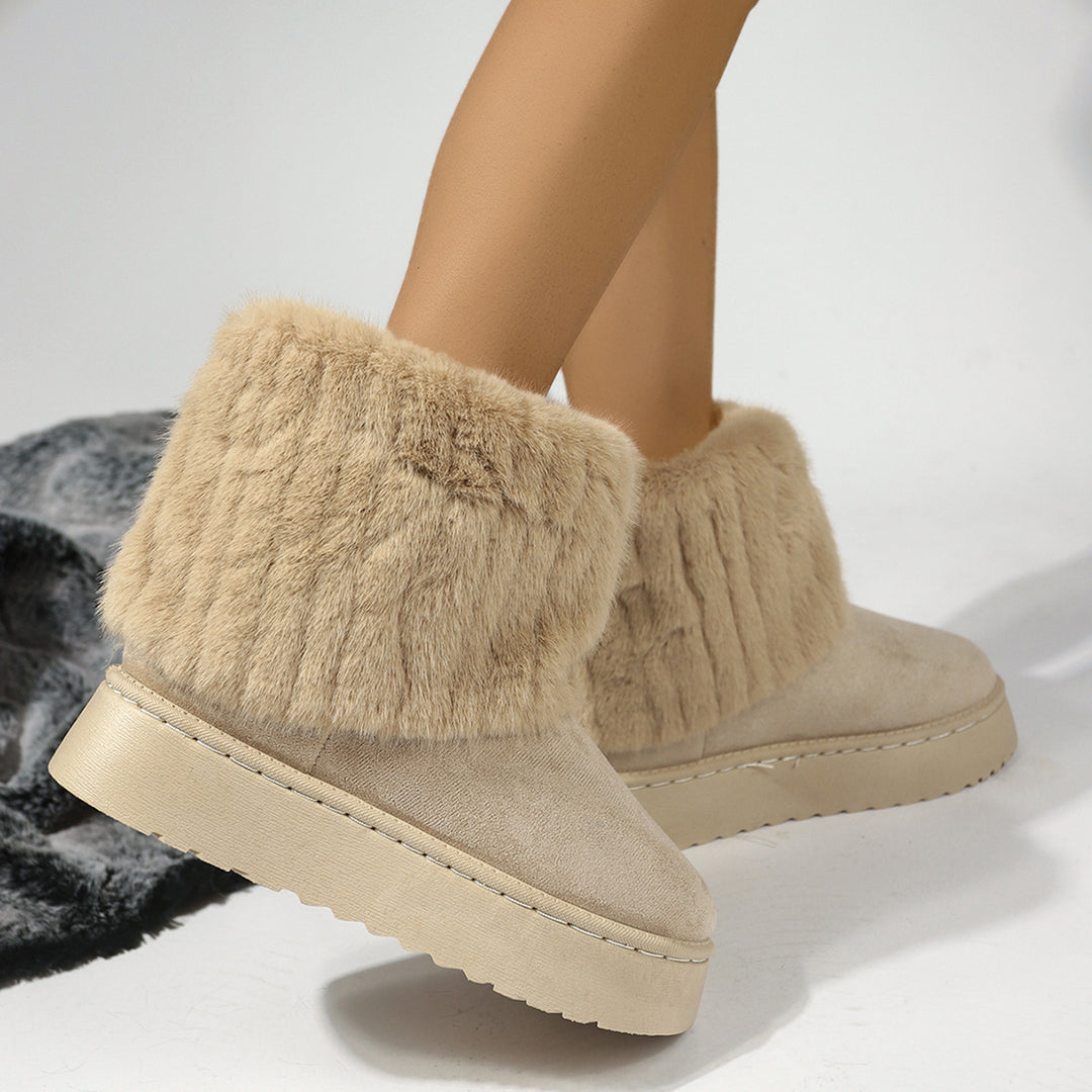 Damen Warme Plateau-Winterboots mit breitem Kunstfellschaft und dämpfender Sohle Drune