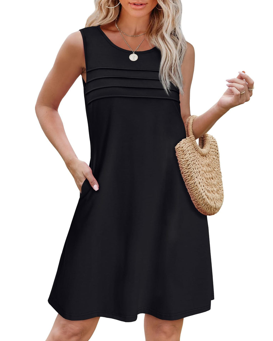 Damen Sommerkleid mit eleganter Faltenstruktur und praktischen Eingrifftaschen Drune