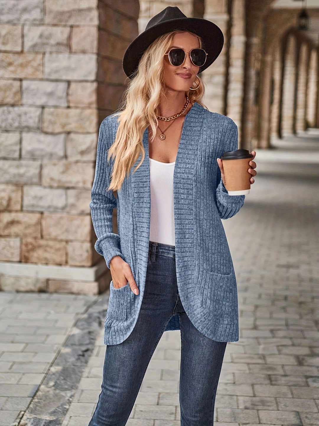 Damen Strickjacke mit strukturiertem Design und praktischen Taschen Drune
