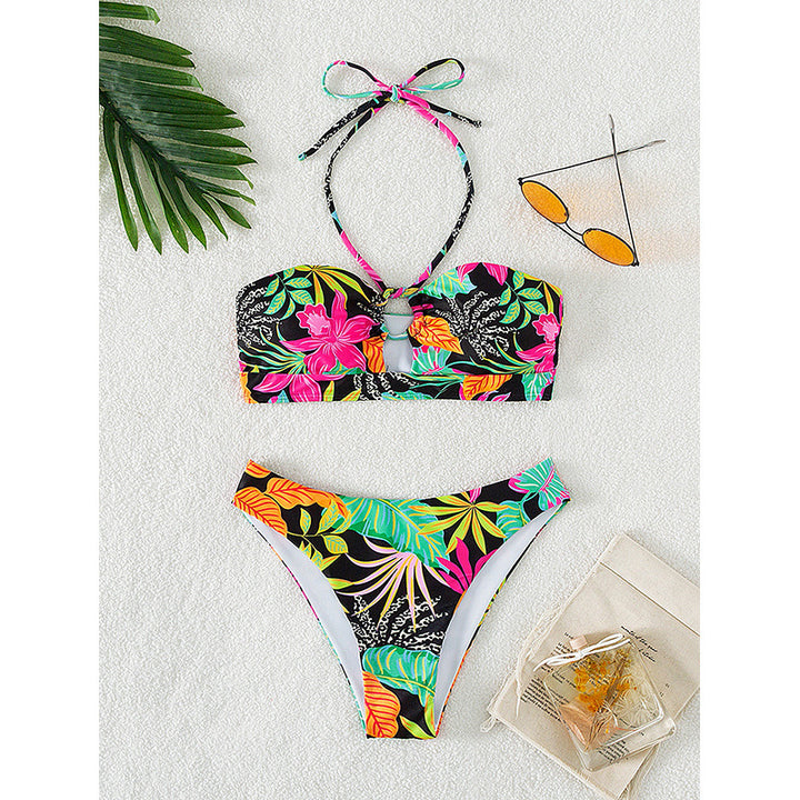 Damen Bandeau-Bikini mit raffiniertem Ringdetail und floralem Druck Drune