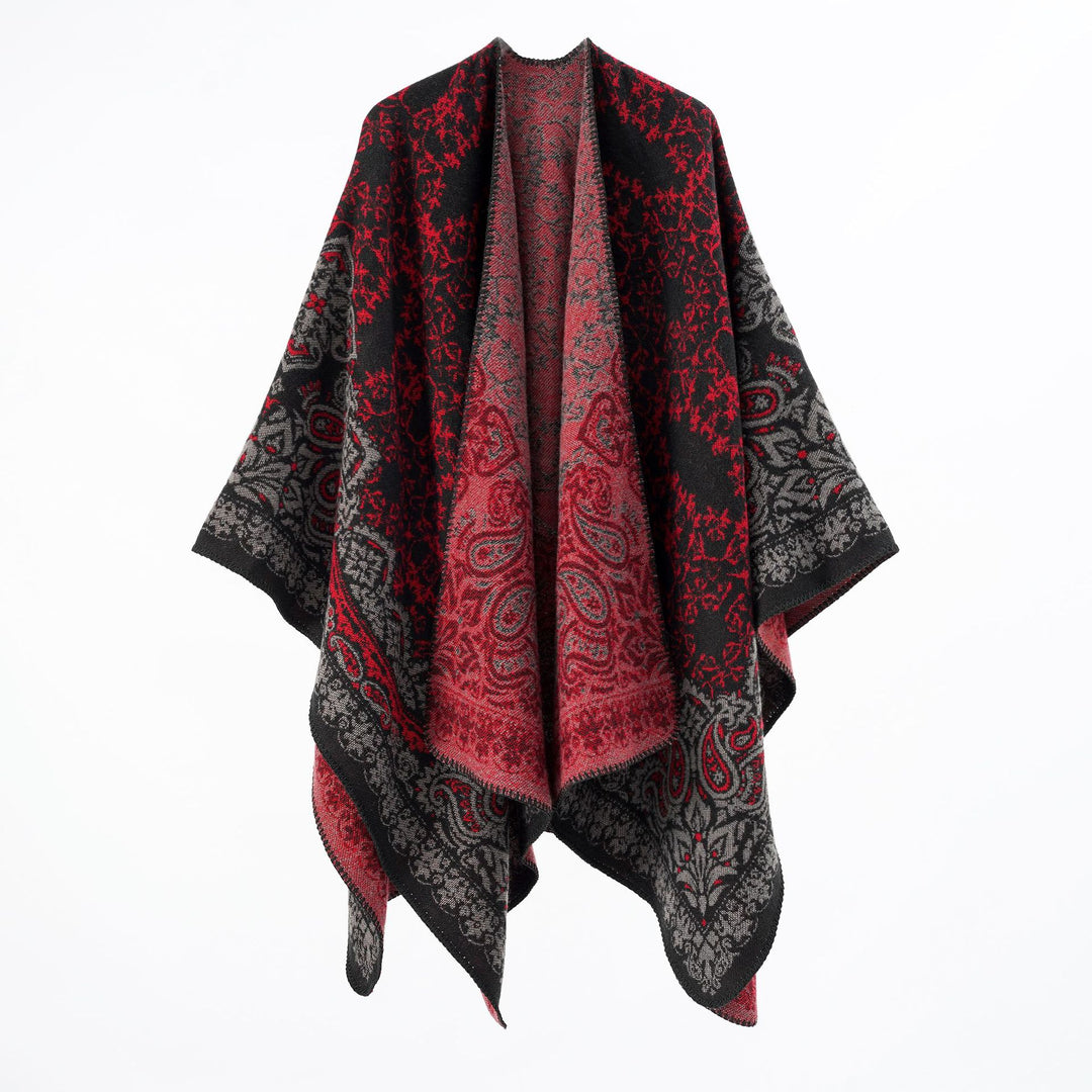 Damen Überwurfponcho im Double-Face‑Jacquard mit Paisley‑Inspiration und Zierstichkante Drune