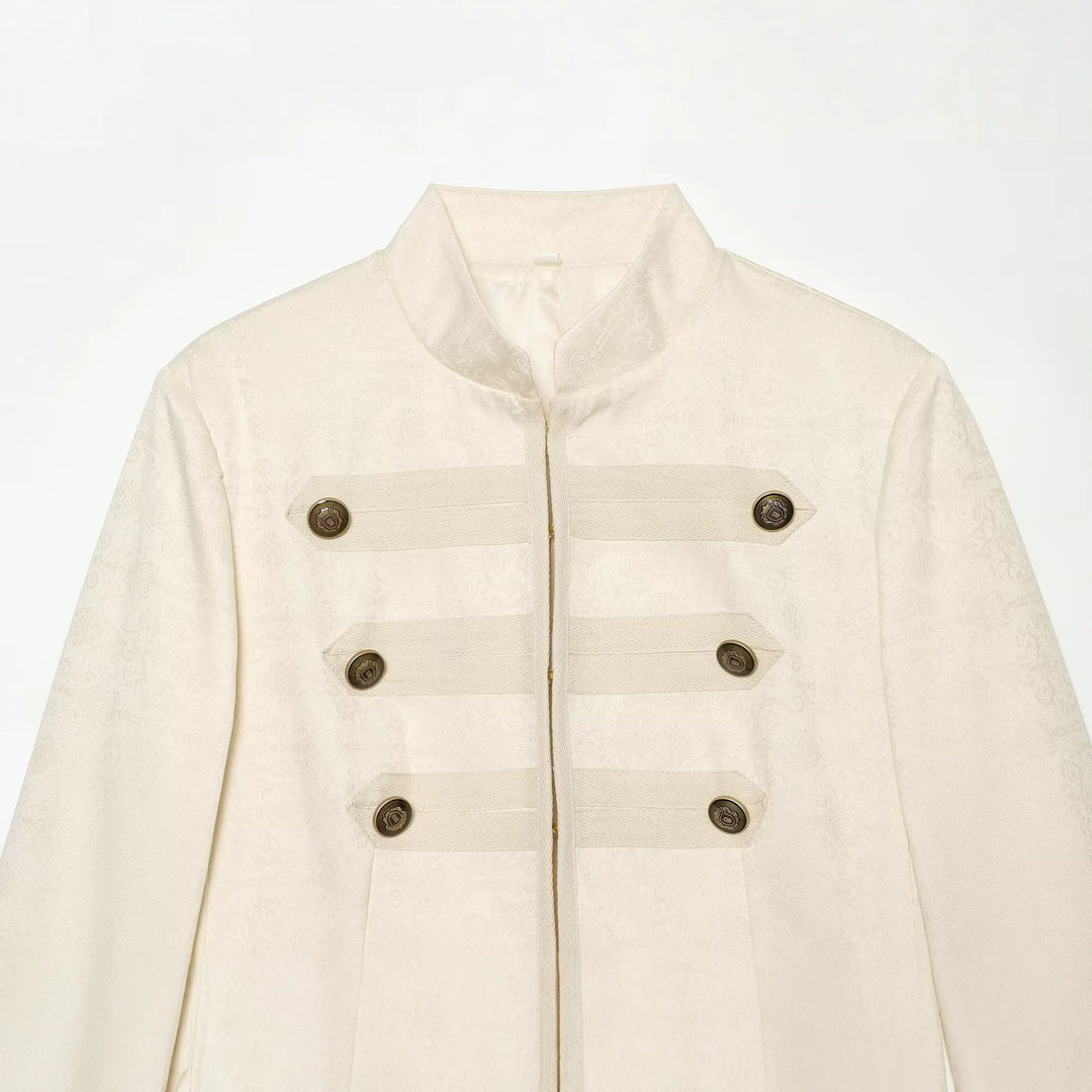 Damen Kurze Paradejacke mit Stehkragen, Zierbesatz und Reihenknöpfen Drune