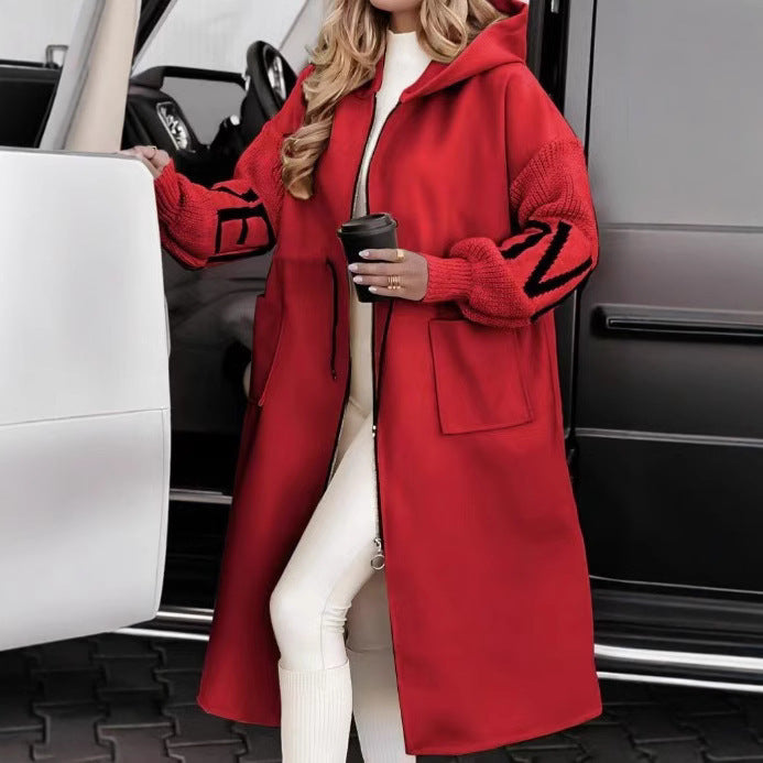 Damen nan Kapuzenmantel mit oversized Schnitt, gestrickten Ärmelbündchen und aufgesetzten Taschen Drune