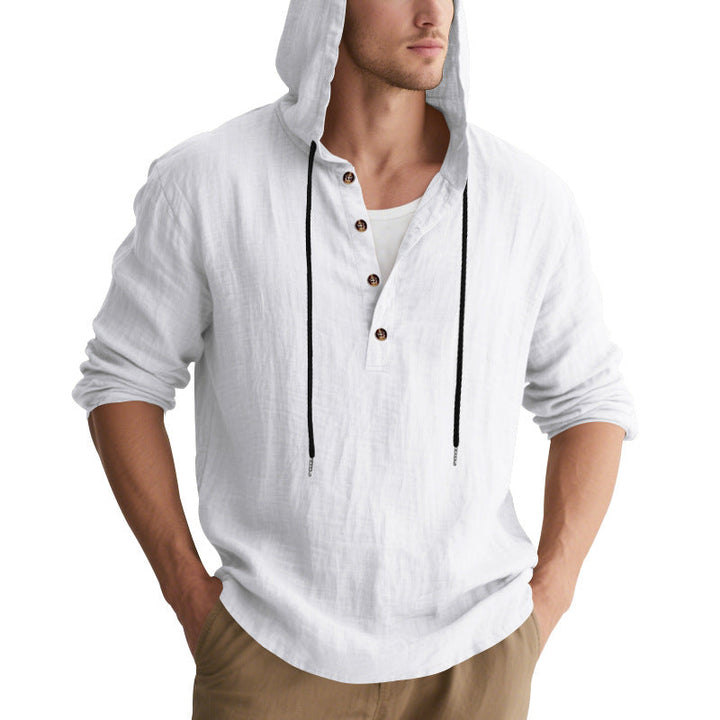 Herren lässiges Kapuzenhemd mit Knopfleiste und hochwertigem Baumwollmaterial Drune