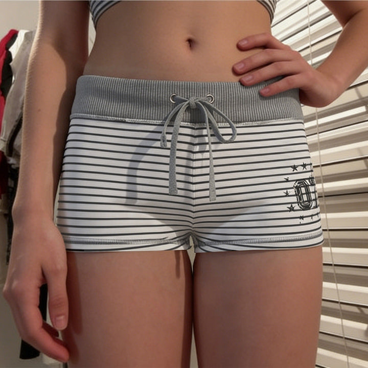 Damen Freizeit Shorts mit raffiniertem Streifenmuster und elastischem Bund Drune